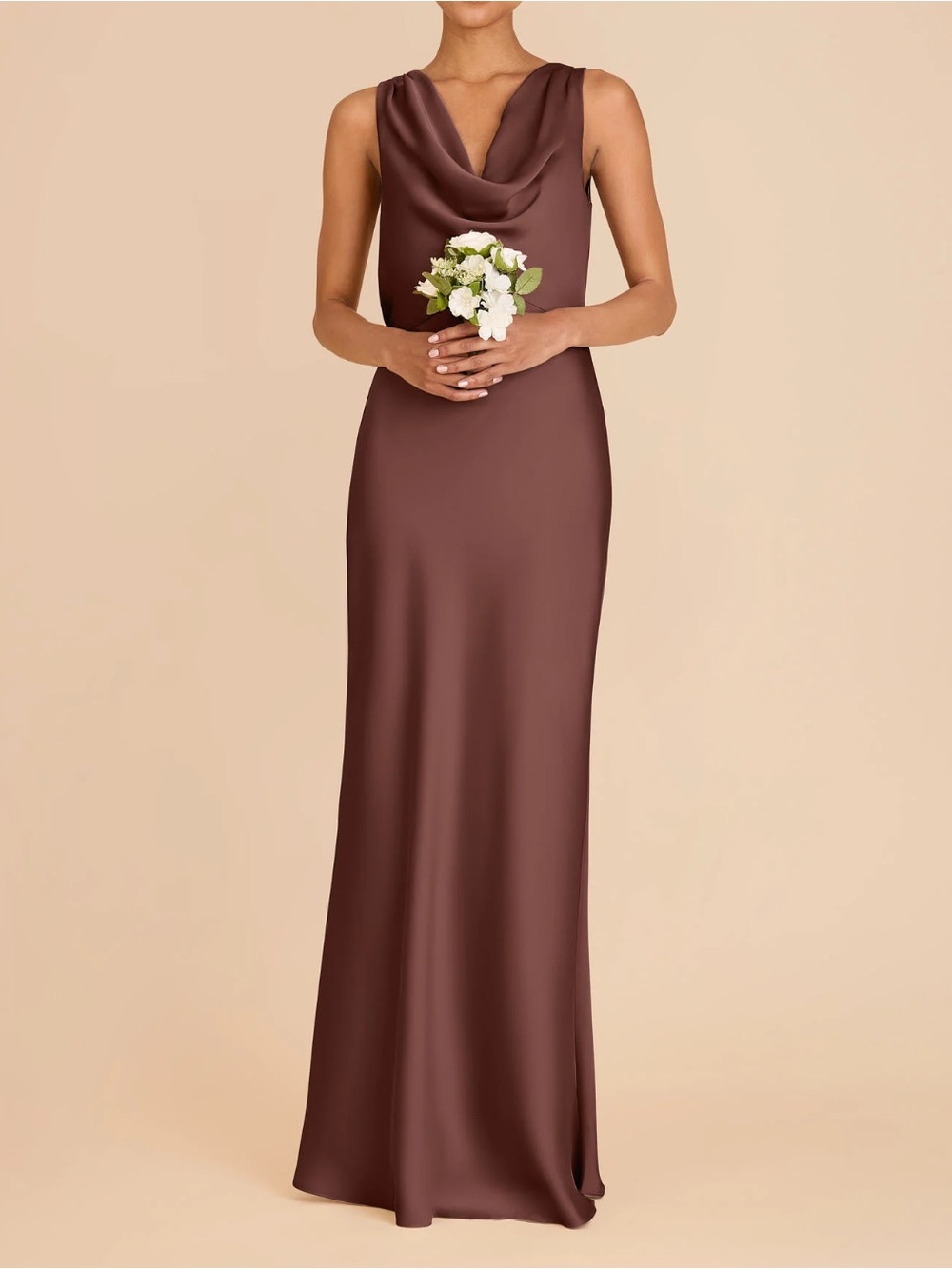 Birdy Grey Bonnie Dress Matte Satin Maxi Espresso Brown Cowl Neck Size XL NWT